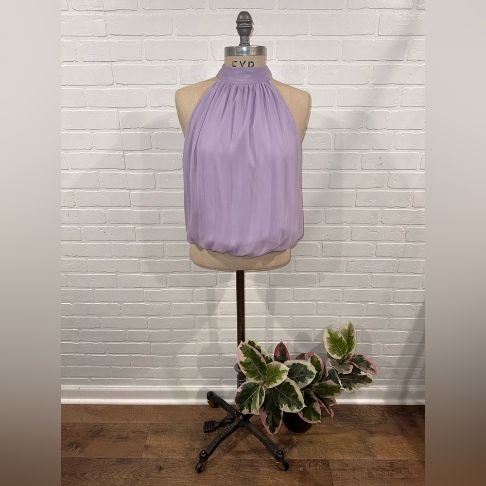 NEW! Alice + Olivia Maris Lilac Gathered Halter Neck Blouson Top